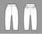 Short capri pants technical fashion illustration with knee length, normal waist, slashed pocket, extended waistband