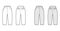 Short capri pants technical fashion illustration with knee length, normal waist, slashed pocket, extended waistband