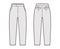 Short capri pants technical fashion illustration with mid-calf length, normal waist, high rise, slashed, flap pocket.
