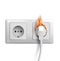 Short circuit, realistic electric outlet with fire