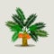 Short Date Palm Tree with Ripe Fruits Vector Illustration