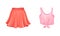 Short Flared Skirt with High Waist and Tank Top as Summer Clothing Vector Set