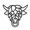 Short Horned Bull Head with Beer Hop Face Front View Mascot Black and White Retro