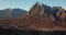 Short panning aerial clip of Buachaille Etive Mor in Glencoe, Scottish Highlands