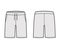 Short preppy pants technical fashion illustration with mid-thigh Classic Bermuda length, low waist, rise, slant pocket.