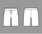 Short preppy pants technical fashion illustration with mid-thigh Classic Bermuda length, low waist, rise, slant pocket.