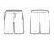 Short preppy pants technical fashion illustration with mid-thigh Classic Bermuda length, low waist, rise, slant pocket.