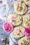 Shortbread cookies with pistachios and rose petals