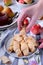 Shortbread rolled cookies with apple and pear jam