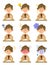 Shortcut female employee`s upper body to fill out documents 9 different facial expressions and poses