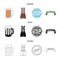 Shorts with suspenders, a glass of beer, a sign, an emblem. Oktoberfest set collection icons in cartoon,black,outline