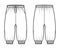 Shorts Sweatpants technical fashion illustration with elastic cuffs, low waist, drawstrings, knee length. Flat training