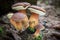 Shot of amazing group edible bay bolete mushrooms