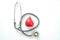 Shot of arrangement equipment medical background concept.Red blood & stethoscope