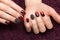 Shot beautiful manicure with gradient on female fingers. Nails design. Close-up
