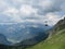 Shot of a cable car in Pordoi Pass on the mountainscape background, scenic Dolomites, Italy