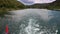 Shot of the canyon of the Krka river made from the back side of the boat