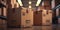 Shot of cardboard shipping boxes blurred background Generative AI