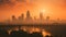 A shot of a city skyline during a sweltering heatwave, highlighting the dangers of extreme temperatures and heat-related illnesses