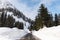 Shot of a cleaned road in winter in Snoqualmie Pass, Washington