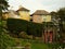 Shot of colorful houses in Portmeirion Village, Wales, UK