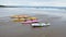 Shot of colorful surfing boards on a beach