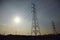 Shot of electricity pylons at sunrise