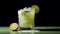 shot of a frosty Lime Margarita, showcasing the salt-rimmed glass, the lime wedge, and the vibrant green color by AI generated