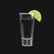 Shot glass of tequila with lime slice and salt isolated glass of drink on dark background, realistic illustration of mexican