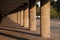 Shot of the huge concrete pillars supporting the building