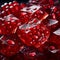 shot of an ice cube and a cluster of luscious Pomegranate seeds, showcasing the deep red color by AI generated