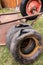 A shot of inner tubes and tires in a wheelbarrow