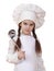 Shot of a little kitchen little girl in a white uniform