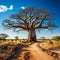 shot of a majestic Baobab Tree (Adansonia), with its massive trunk and unique branch structure by AI generated