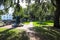 A shot of The Old Harbor Light memorial in Emmet Park on East Bay Street in Savannah, Georgia