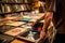 A shot of a person flipping through a collection of vinyl records from the 1960s, showcasing the music and cultural influences of