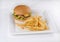  shot of a plate with a hamburger and french fries - perfect for a food blog or menu usage