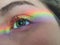 Shot of the real rainbow on a beautiful hazel female eye - seeing the world in color concept