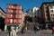 Shot of the red building in Plaza Miguel Unamuno in Bilbao, Spain