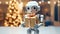 Shot of robot holding a small gift box. Holidays and celebration concept.