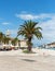 Shot of a seafront promenade under palm trees in idyllic coastal town of Trogir in Croatia