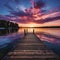 A shot of a serene lake with calm waters and a beautiful sunset in the background.