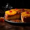 shot of a slice of Pineapple Upside-Down Cake, capturing the caramelized pineapple rings and the moist cake by AI generated