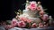 shot of a splendid Wedding Cake, adorned with intricate fondant details and fresh blooms by AI generated