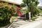 Shot of a vintage house garage entrance with a beautiful adorning decorative bougainvillea