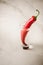 shot of vodka and red pepper/glass of vodka and red pepper on a white marble background. Selective focus