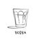 Shot vodka. Retro glass vodka hand draw, design for any purposes. Graphic art. Drink element. Black white. Restaurant illustration