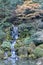 Shot of a waterfall descending from rocks surrounded by trees