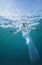 Shot of a woman in the sea from down below