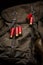 Shotgun cartridges a on a canvas bag. Ammunition for 12 gauge smoothbore weapons. Hunting ammunition